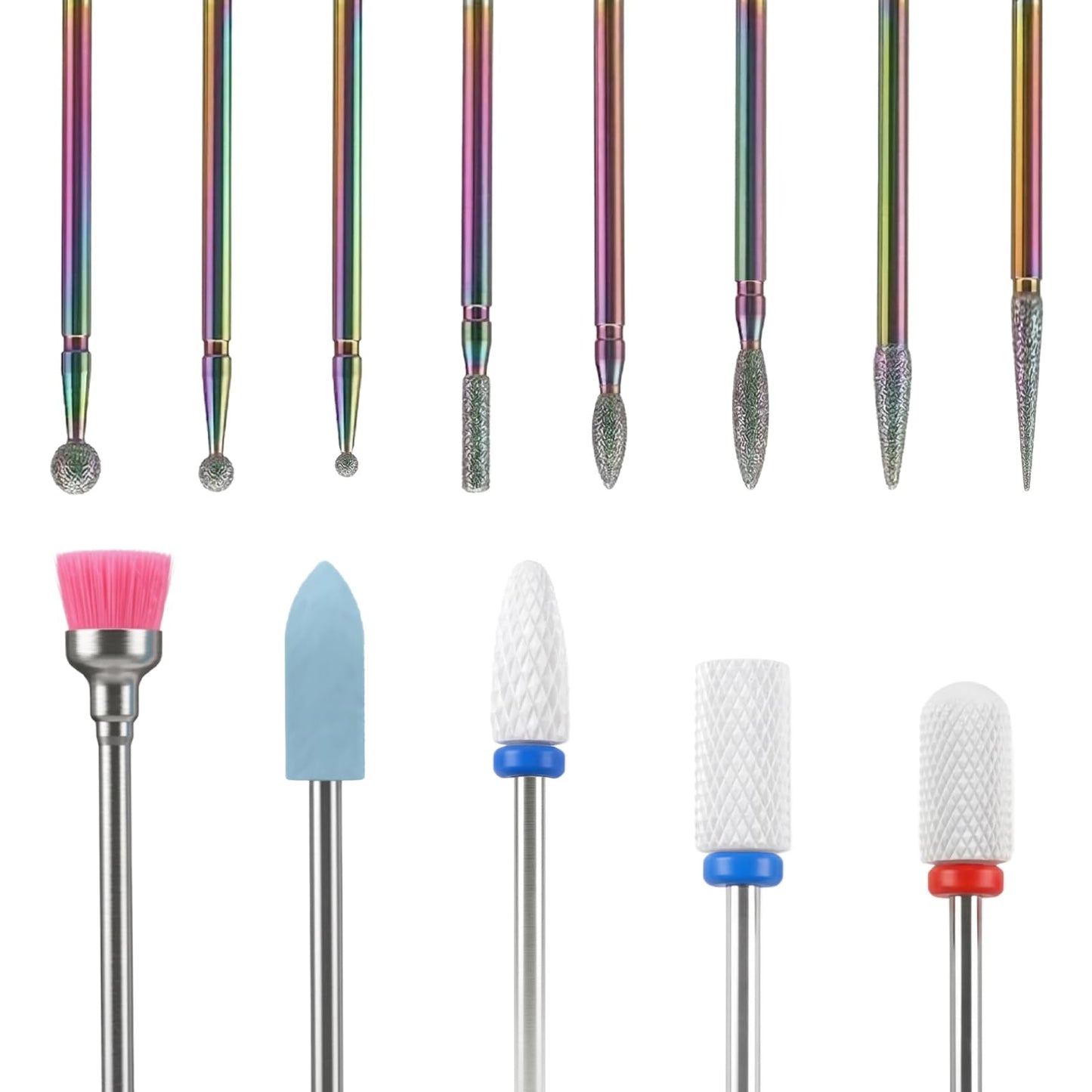 Cuticle Nail Drill Bits Diamond & Ceramic Grits Professional Nail Drill Bits for Electric Nail Files, Manicure Pedicure, Gel & Acrylic Nails, Home Salon Use (13 Packs）