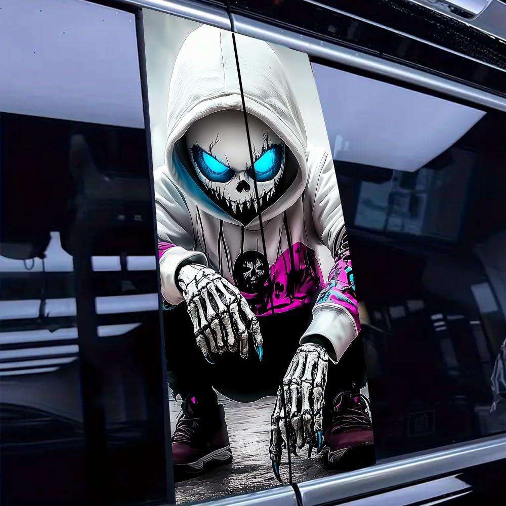 2 Pack Horror Child Killer Sticker,Spider Wolf Car Center Pillar Decals,Scary Car B-Pillar Stickers Door Window Posts Trim 11in*18.89in (Skull Child)