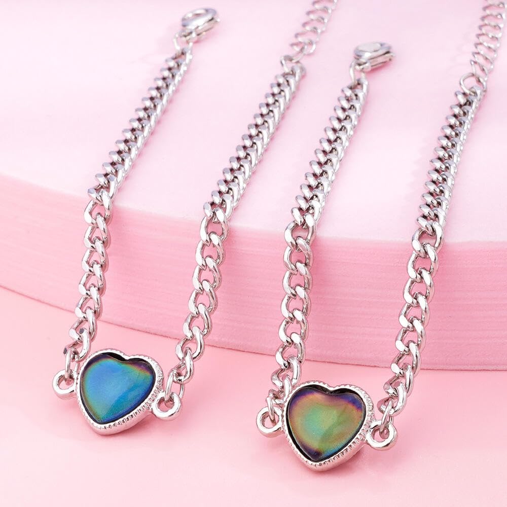 Dinosaur Frog Turtle Dragon Color Changing Mood Bracelet Set for Women Emotion Feeling Temperature Sensing Wrap Bracelet with Card Friendship Jewelry-3 Heart