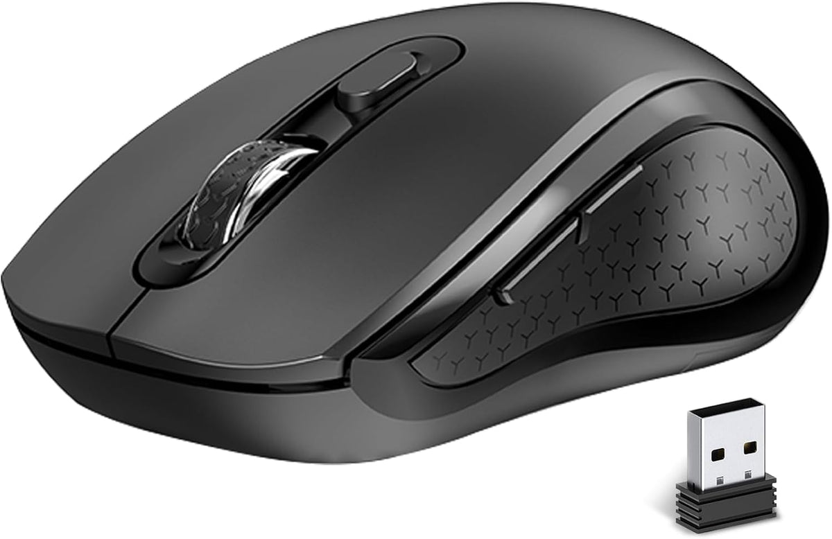 Wireless Mouse Ergonomic, Side Buttons Mouse, 2400 DPI, Silent and Anti Slip Roller Cordless Mice, 2.4Ghz with USB Receiver, 6 Buttons, Suitable for Laptop PC Chromebook and Windows 11/10/7 - Black