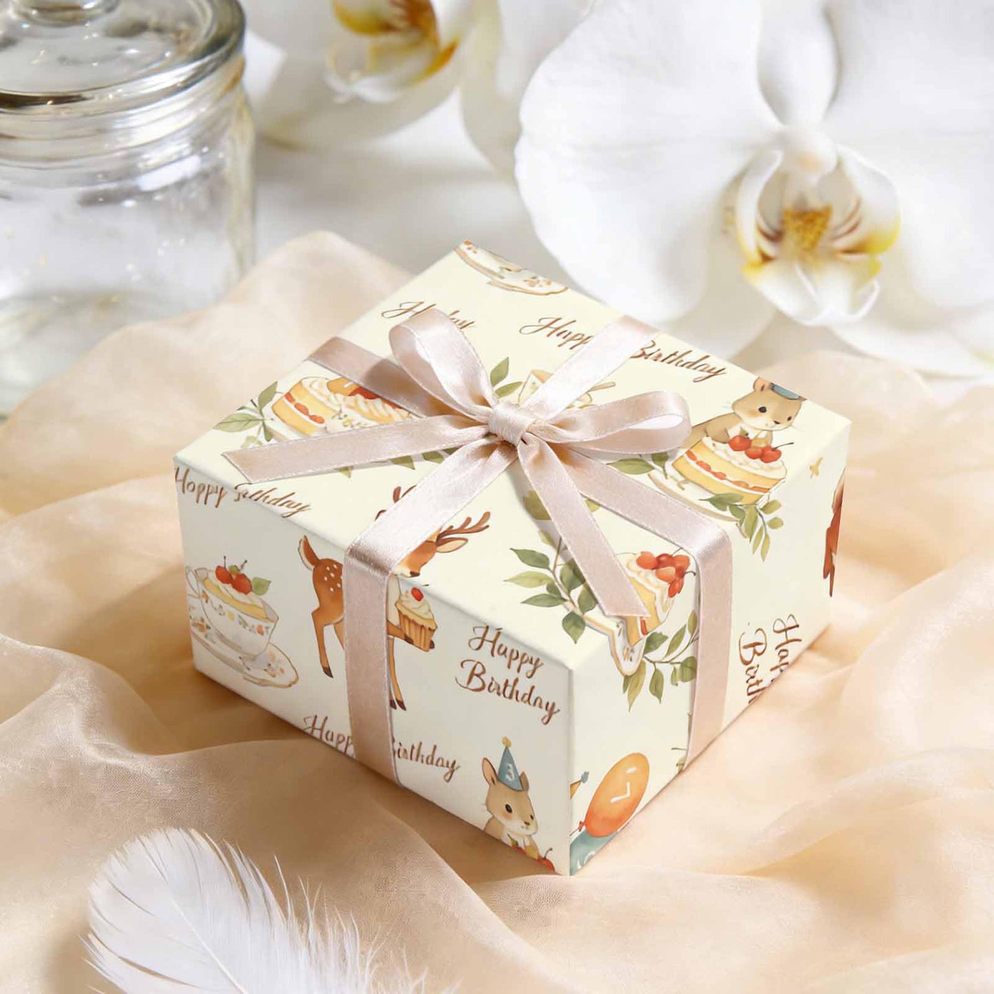 MiauMango Birthday Wrapping Paper, Forest Animals Tea Party 17.3 x 58 inch Wrapping Paper Roll For Birthday Party Gift Bouquet Decoration