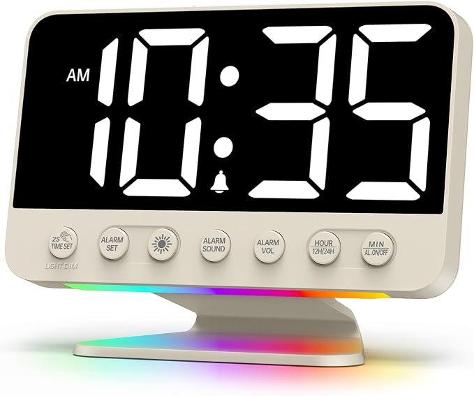 Odokee Digital Alarm Clocks for Bedrooms with Large Bold Number | Electric Desk Clock with Night Light & Brightness Dimmer - Loud Alarm for Heavy Sleepers with Adjustable Volume - Putty