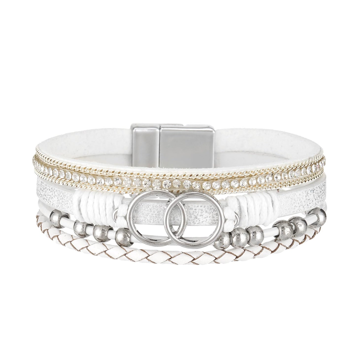 QIUTIMIY Leather Bracelets for Women Trendy Boho Cuff Bracelet Layered Bangle with Clasp Hand Wrist Jewelry Western(Style 8-Silver)