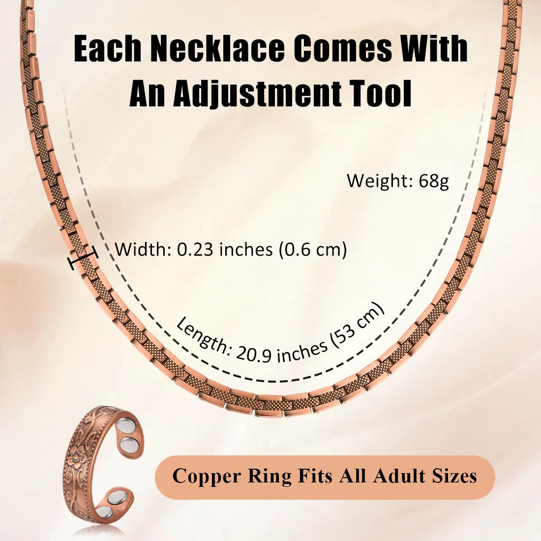 Vicmag Copper Magnetic Necklace for Women Men - Ultra Strength Magnets-99.9% Solid Pure Copper Ring Necklace for Neck Gift
