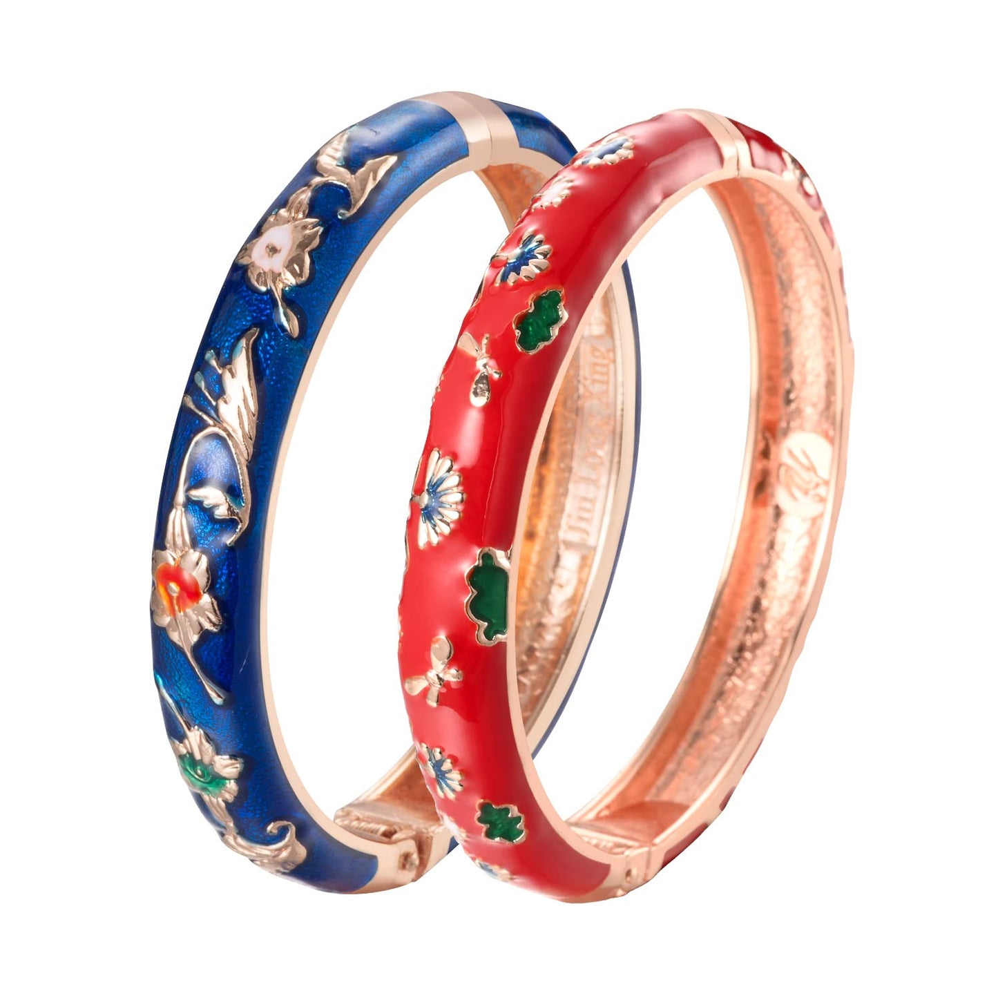 UJOY Gorgeous Bracelets Enameled Floral Cloisonne Gift Plated Cuff Bangles Jewelry Sets Box for Women 55A81-55A120 Blue red