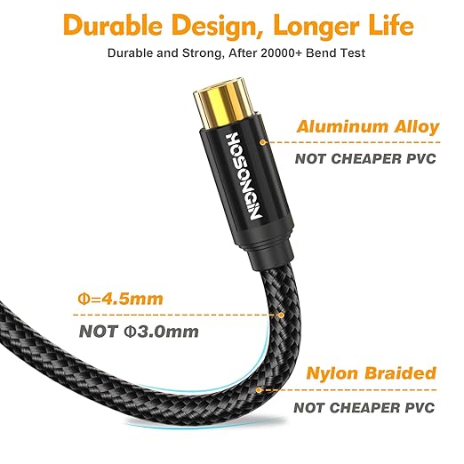 HOSONGIN 1ft RCA Splitter 1 Female to 2 Male Y Adapter 2 Pack, Short RCA Audio Speaker Splitter Cable, Double Shielding Black Nylon Braided Cable - Gold-Plated Plug - Length 12 Inch