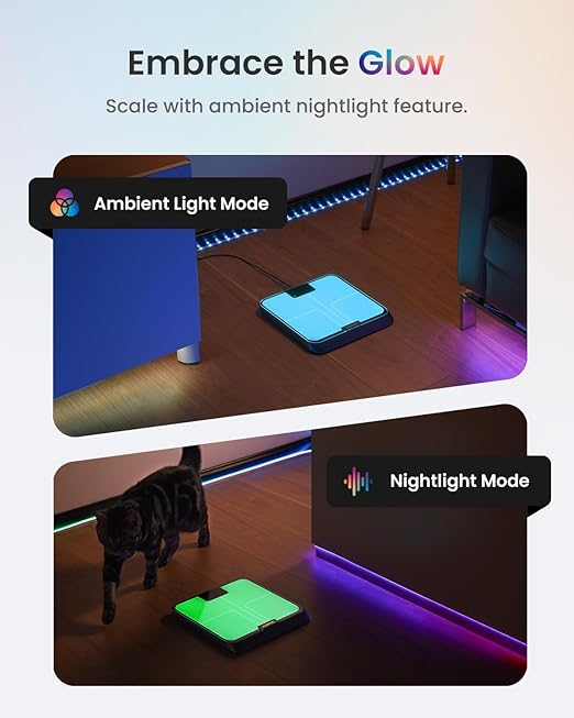 RENPHO Smart Body Fat Scale with Light, Fitness Equipment with RGB Lighting, Rechargeable Scale with BMI, Body Fat, Muscle Mass, Color Changing with Weight Variation, Elis Chroma