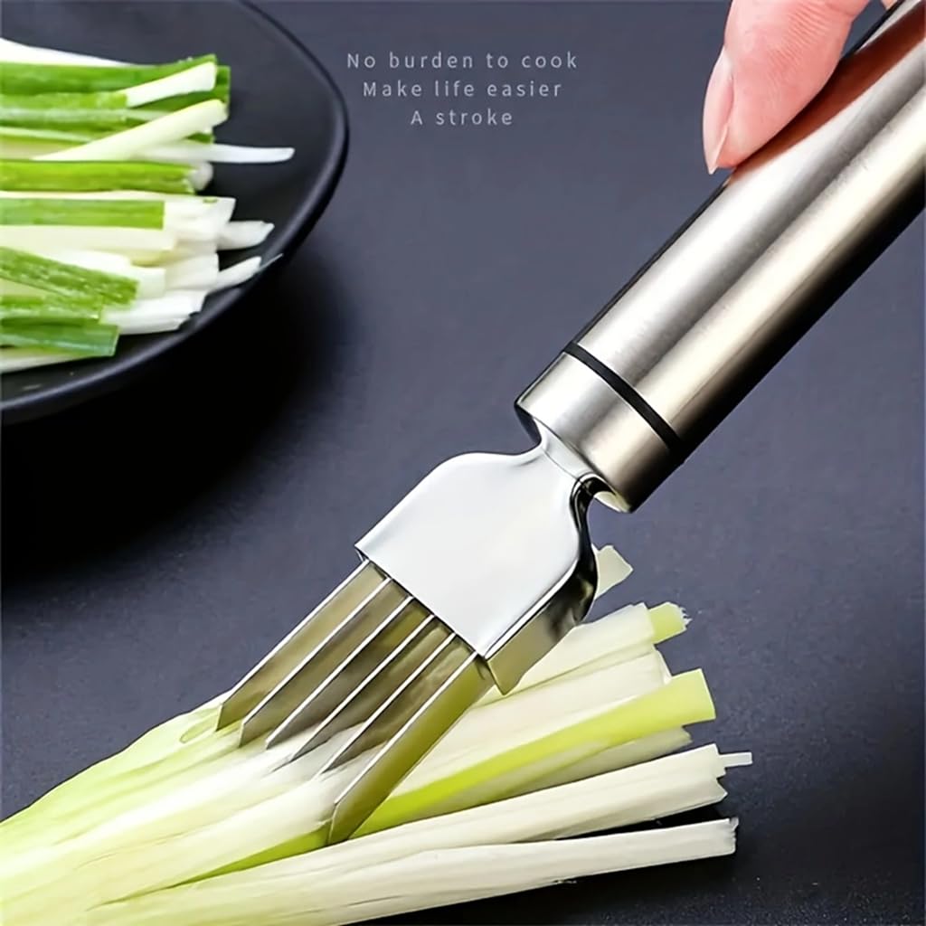 Green Onion Slicer, Multi-Blade Kitchen Herb Cutter, Professional Scallion Shredding Tool (1, Silver and black)