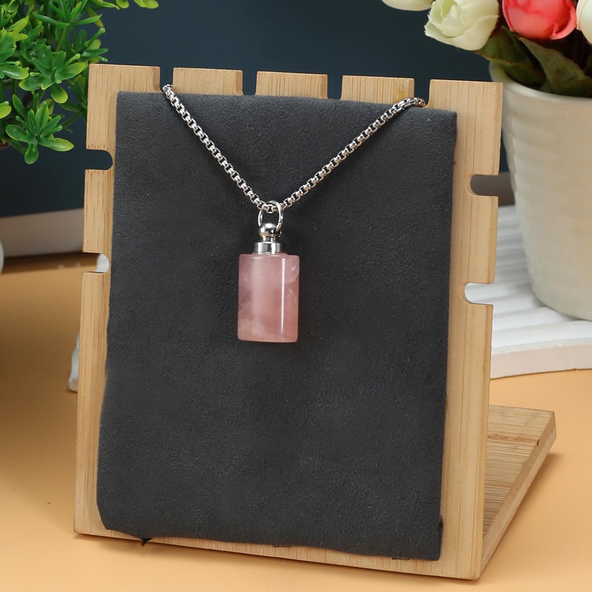 Zotoone 2PCS Natural Stone Perfume Bottle Pendant Necklace Rose Quartz Agate Link Chain Healing Crystals Stone Charms Necklaces For Women