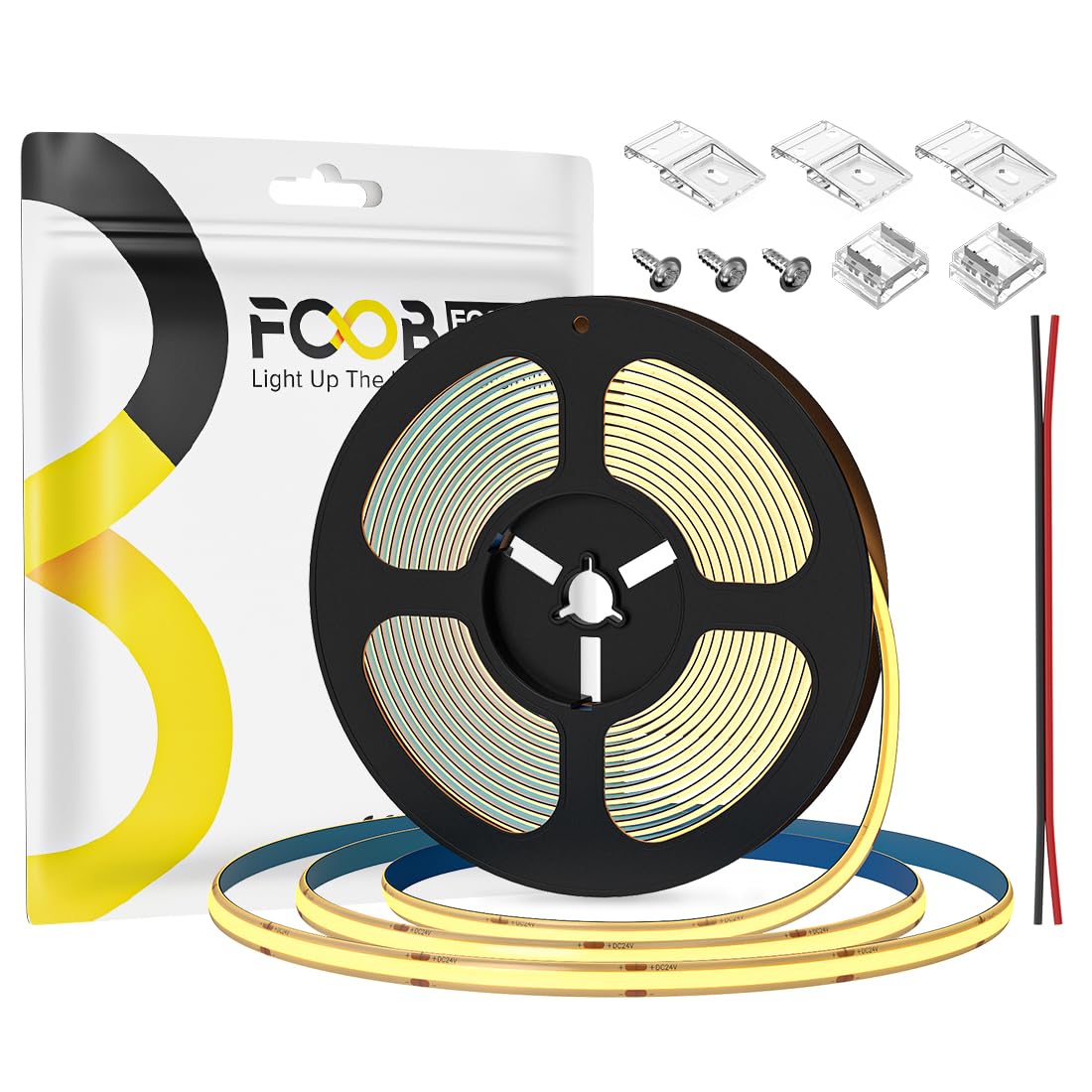 FCOB 16.4FT COB LED Strip Lights IP65 Waterproof Dimmable 2700K Warm White Strips 480LEDs/m DC24V Adhesive Flexible Cuttable Tape Lights for DIY Home Decor, Shelf, Cabinet (No Adapter or Controller)