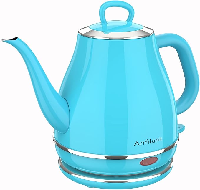 Electric Gooseneck Kettle, 1L 1500W Fast Boil, 100% Stainless Steel BPA Free Pour-Over Coffee & Tea Kettle, Water Boiler with Auto Shut & Boil-Dry Protection, Turquoise