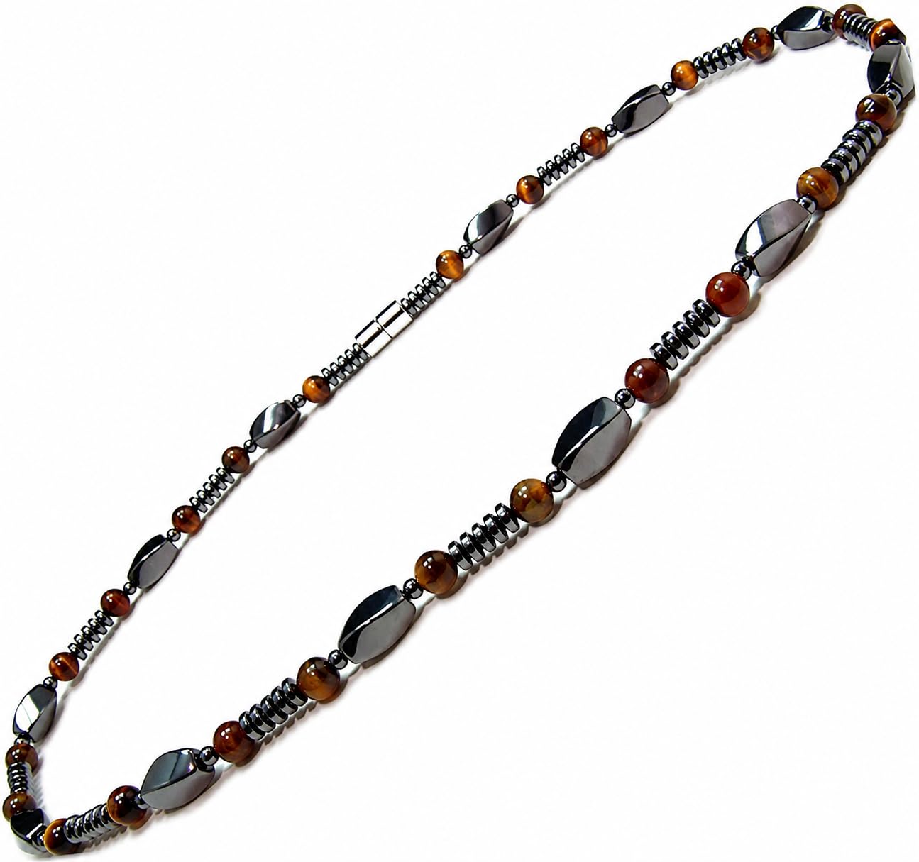Accents Kingdom Men's Hematite Therapy & Healing Stone with Tiger's Eye Bead Necklace, 18"