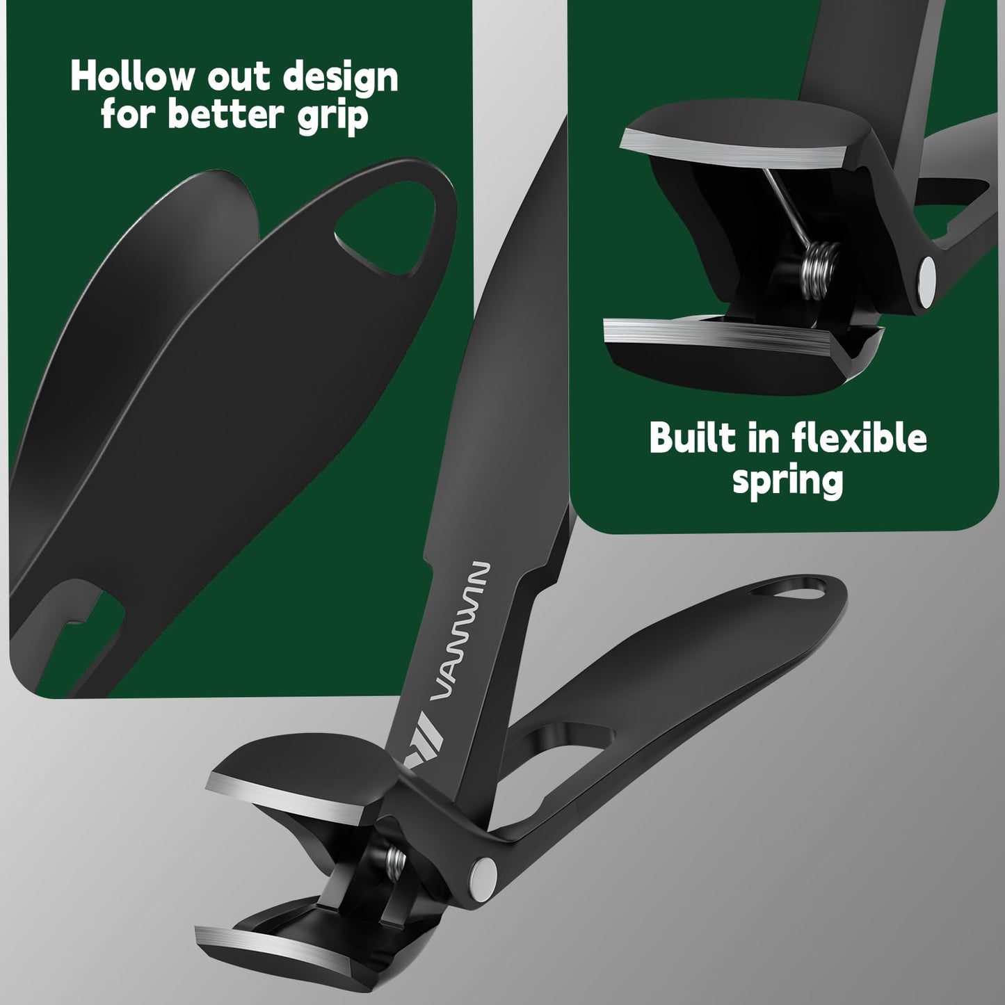 VANWIN Toenail Clippers for Seniors Thick Toenails, Angled Head Large Toe Nail Clippers for Men with Wide Jaw Opening, Sharp Heavy Duty Fingernail Clipper with Catcher Nail Cutter Long Handle Black