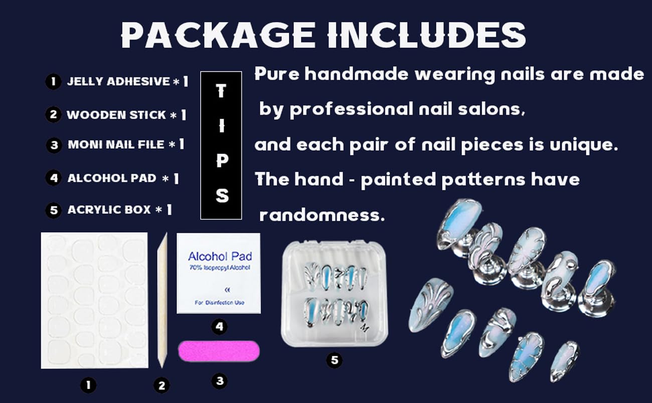 RDNTBEU Press on Nails Gold Medium Almond 3D Fake Nails Reusable Luxury Handmade Glue on Nails with Design French tip GEM Wave,Press ons Muti-Layer Gel Acrylic Handmade Nails for Wome Manicure(Size L)