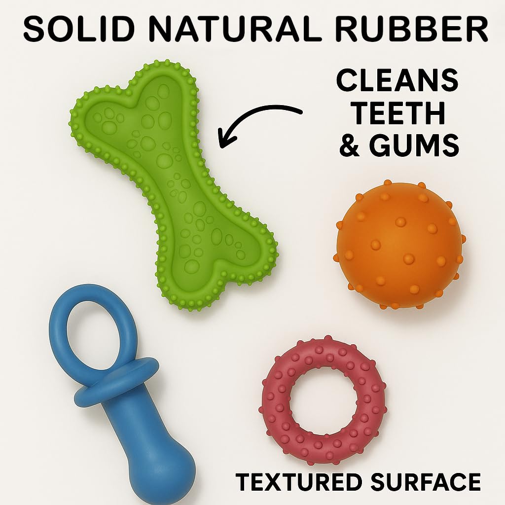 Jalousie Chew Toy Natural Rubber chew Toy for Interactive Play Toy Ball Rope Rubber Value Set for Small to Medium Breed Dog mutt Puppy
