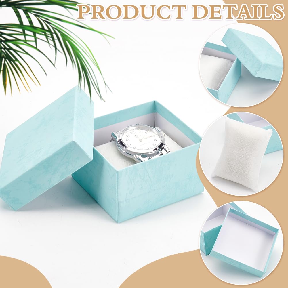 BENECREAT 6 Pack Kraft Cardboard Watch Storage Gift Box, 3.2x3x2inch Rectangle Present Jewelry Box with Nonwoven Cloth Cushion for Bangle Wrist Watch Bracelet Packaging, Pale Turquoise