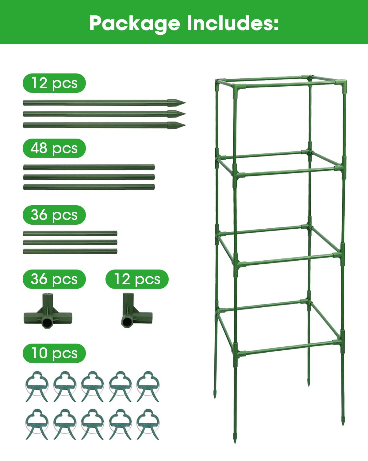 MYMULIKE 3 Pack Tomato Cages for Garden - Heavy Duty Square Tomato Plant Support Stakes, Height-Adjustable Tomato Trellis, Tomato Plant Cage for Raised Beds/Pots (Holds 50 Lbs)