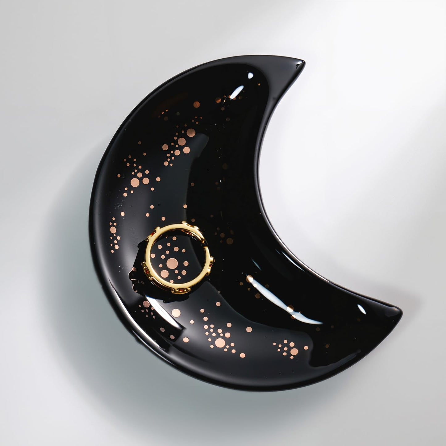 Yanluxr Black Moon Jewelry Dish, Decorative Ceramic Trinket Tray for Rings Earrings Necklaces, Birthday Christmas Gift for Women