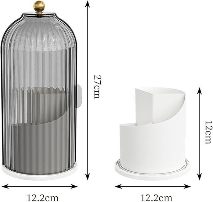 Makeup Brush Organizer Toothbrush Holder with Transparent Door Lid, 360 Rotating Sliding Opening, Door Dustproof&Waterproof for Vanity Bathroom Bedroom (White)