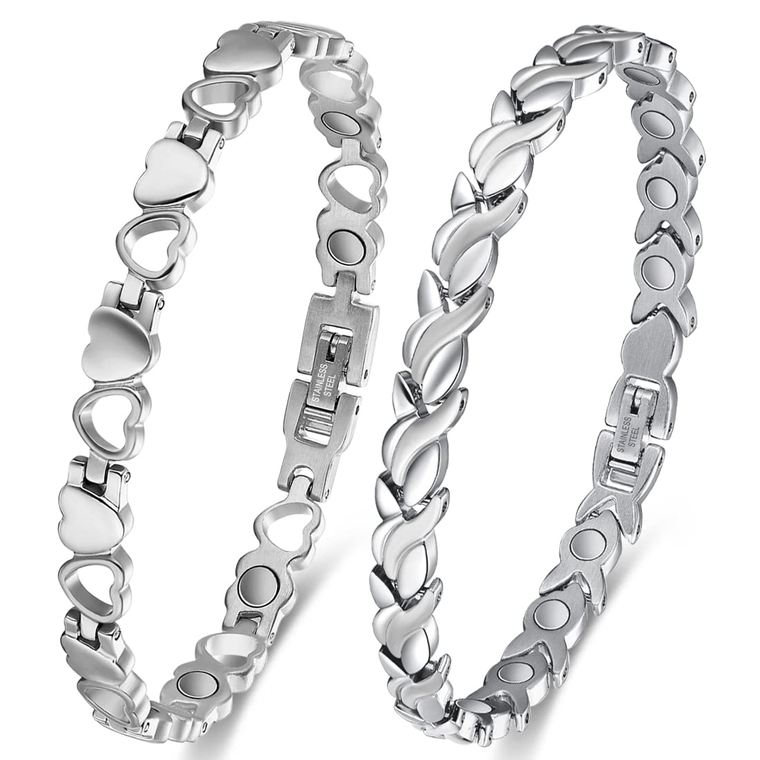 Vicmag Magnetic Titanium Bracelet for Women Steel Jewelry Gift with Adjustment Tool & Box(Silver Fishtail & Heart)