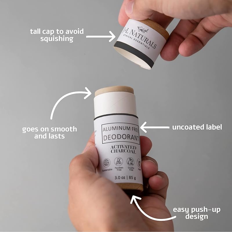 J&L Naturals Aluminum Free Deodorant for Men & Women | 100% Natural Ingredients With Coconut Oil, Shea Butter, & Essential Oils | Sustainable, Eco-Friendly (Activated Charcoal, 3.0 Oz (Single))