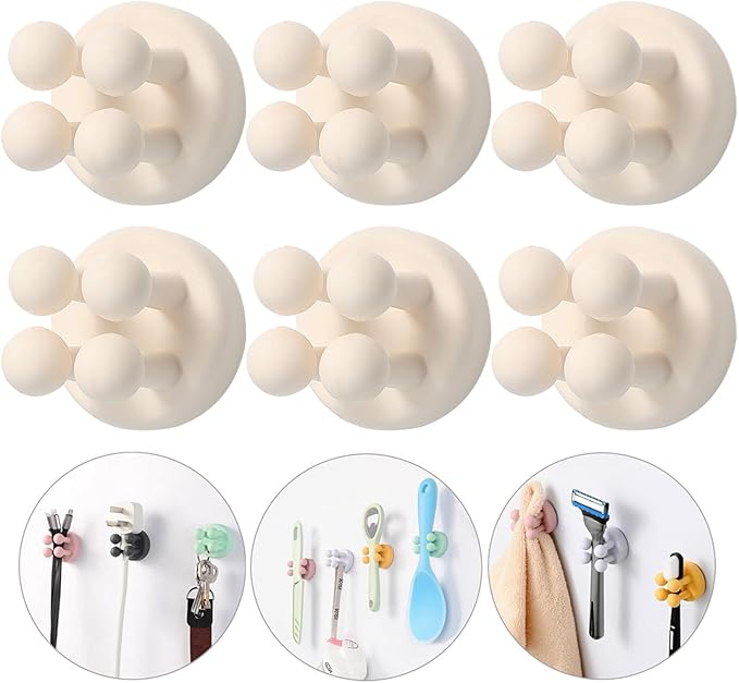 iBetterLife Toothbrush Holders Wall Mounted - 6Pcs Silicone Razor Holder for Shower Self Adhesive Cute Utility Hook for Hanging Towel Key Plug Cable for Kitchen Bathroom Office Dorm Room Essentials