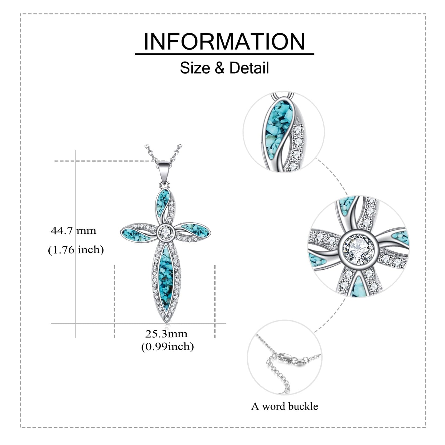 ONEFINITY Religious Cross Pendant Necklace 925 Sterling Silver Turquoise Cross Pendant Gifts for Women Jewellery
