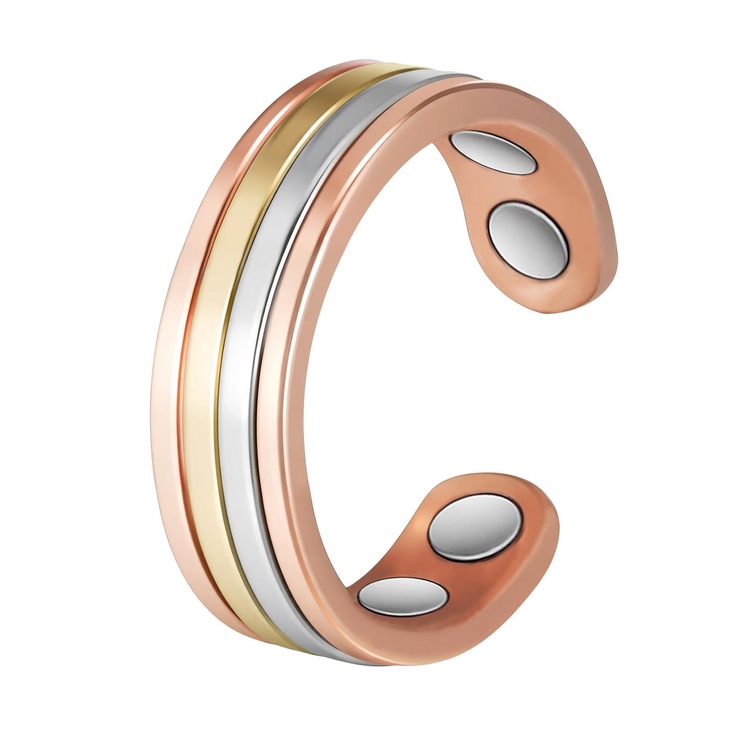 MagSølv Copper Rings for Women, 99% Pure Copper Adjustable Magnetic Ring with 4 Magnets, Two-Tone Gold Jewelry