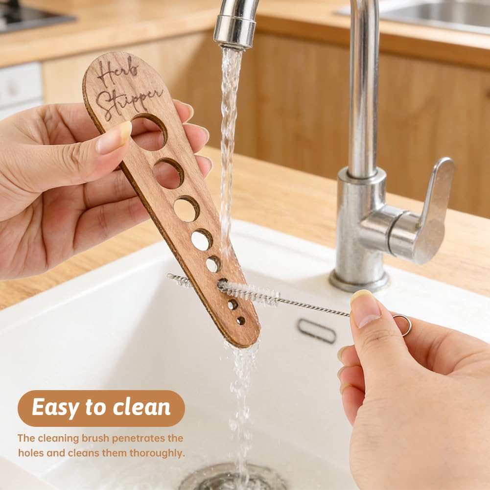 2 Wooden Vegetable Leaf Separator,Vegetable Leaf Herb Stripper Chopper Tool,with 2 Cleaning Brush,Fun Kitchen Gadgets,Exquisite Herb Stripper Bowl Gifts for Kitchen Home Chefs