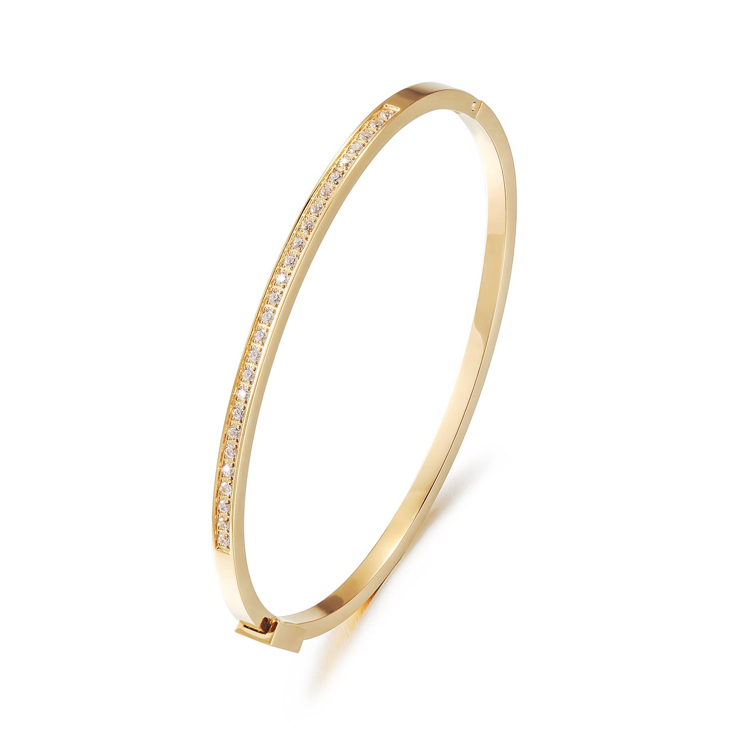 WISTIC Gold CZ Thin Bangle Bracelet for Women Stainless Steel Metal Rose Gold Silver Plated Cuff Bangle Jewelry for Lady Gift