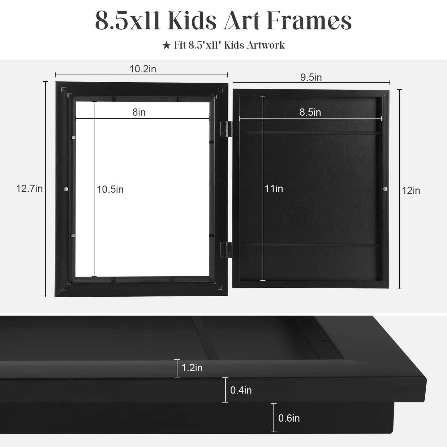 [3-Pack] Kids Art Frames, 8.5x11 Front Opening Kids Artwork Frames Changeable, Black Artwork Display Storage Frame for Wall, Holds 50 Pcs, for 3D Picture, Crafts, Hanging Art, Portfolio