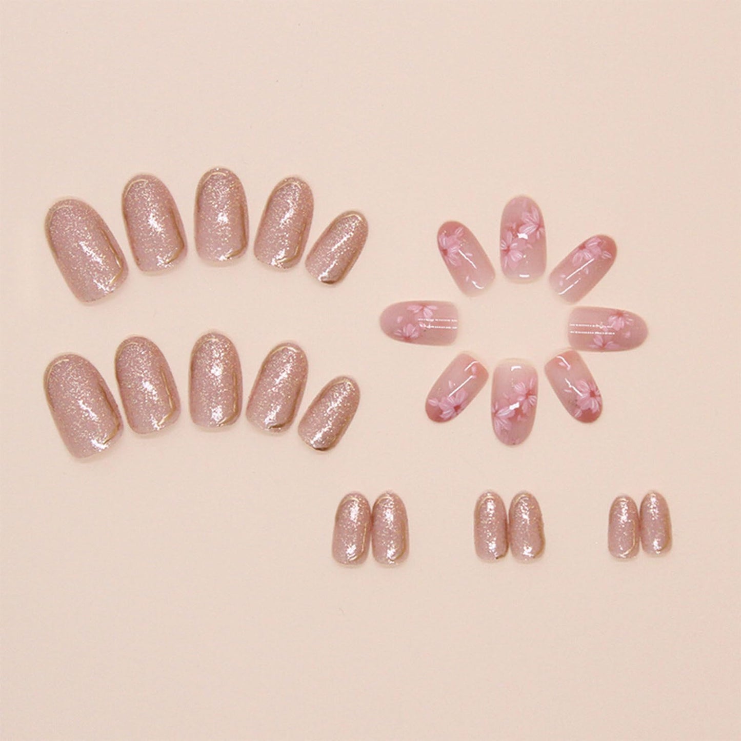 Summer Style Press on Nails Medium Almond Fake Nails Pink with Flower Designs Full Cover Glue on Nails Reusable Artificial Stick on Nails for Women 24 Pcs