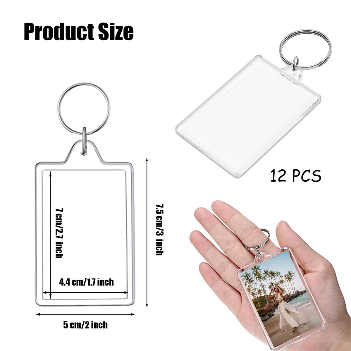 REDANHA 12pcs Acrylic Photo Frame Keychain Holder 2X3 Inch Blank Picture Insert Keyring for DIY Craft, Mother's Day Teacher Bulk Personalized Keepsake Gifts