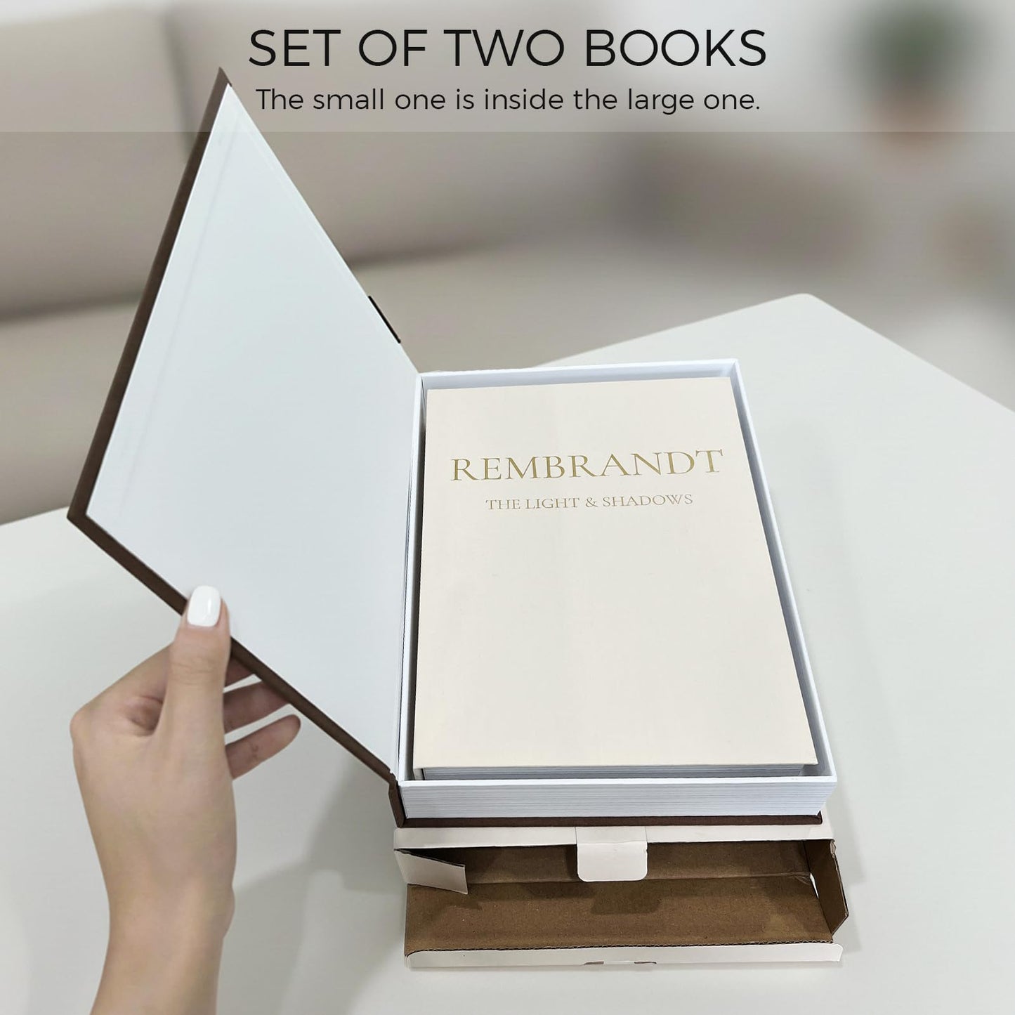 Fveuc Set of 2 Linen Decorative Books with Hidden Storage – Chic Housewarming & Christmas Gift Idea, Monochrome Faux Book Box for Shelf and Coffee Table Decor (White & Black)