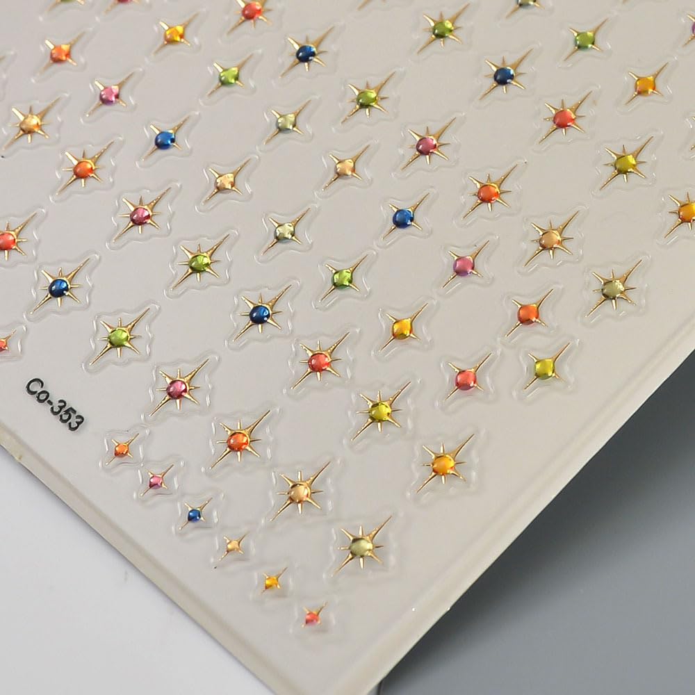 5D Embossed Nail Art Stickers Star Nail Decals Gold Gems Self-Adhesive Nail Stickers for Nails Art 3D Quadrangular Star Design Red Manicure Decorations Nails Supplies for Women