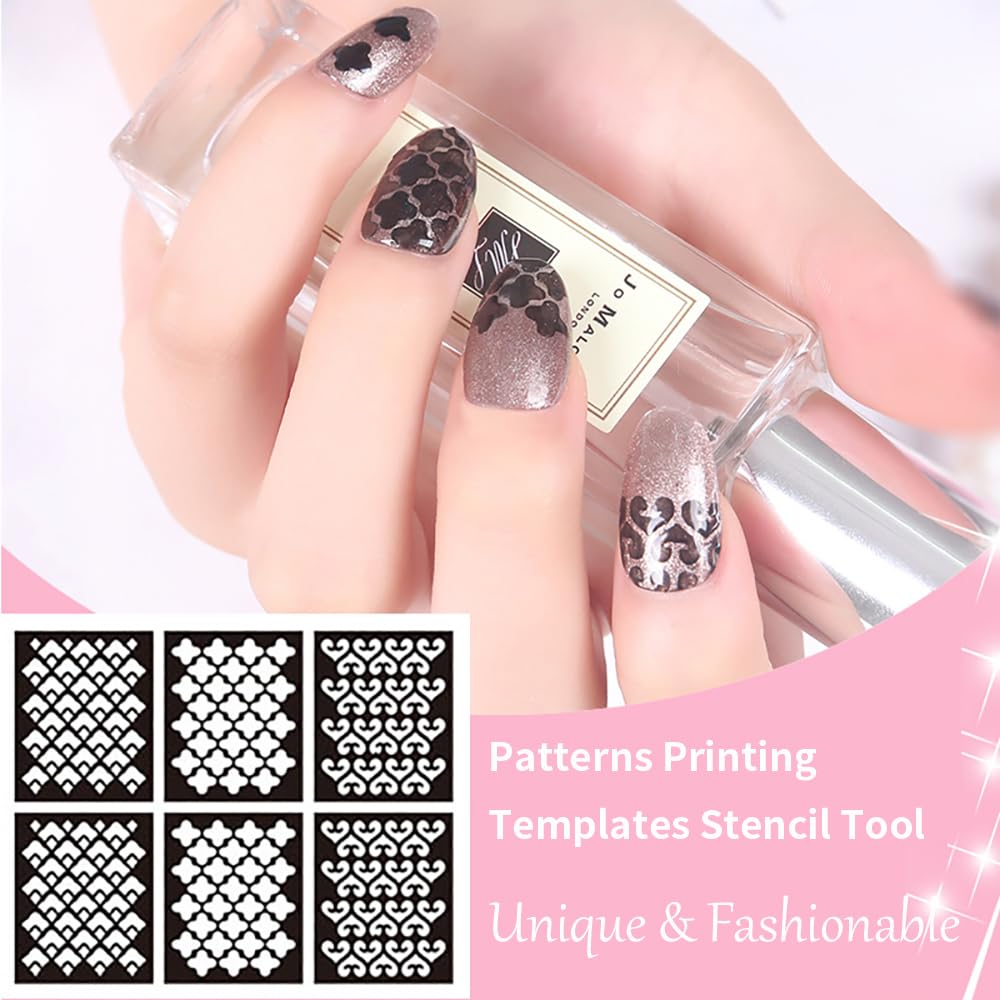 144 Pcs Nail Stencil for Nail Art 72 Designs Nails Art Stickers Hollow DIY French Tip Guides Manicure Decals Cute Elegant Patterns Printing Templates Stencil Tool Nail Decoration Supplies