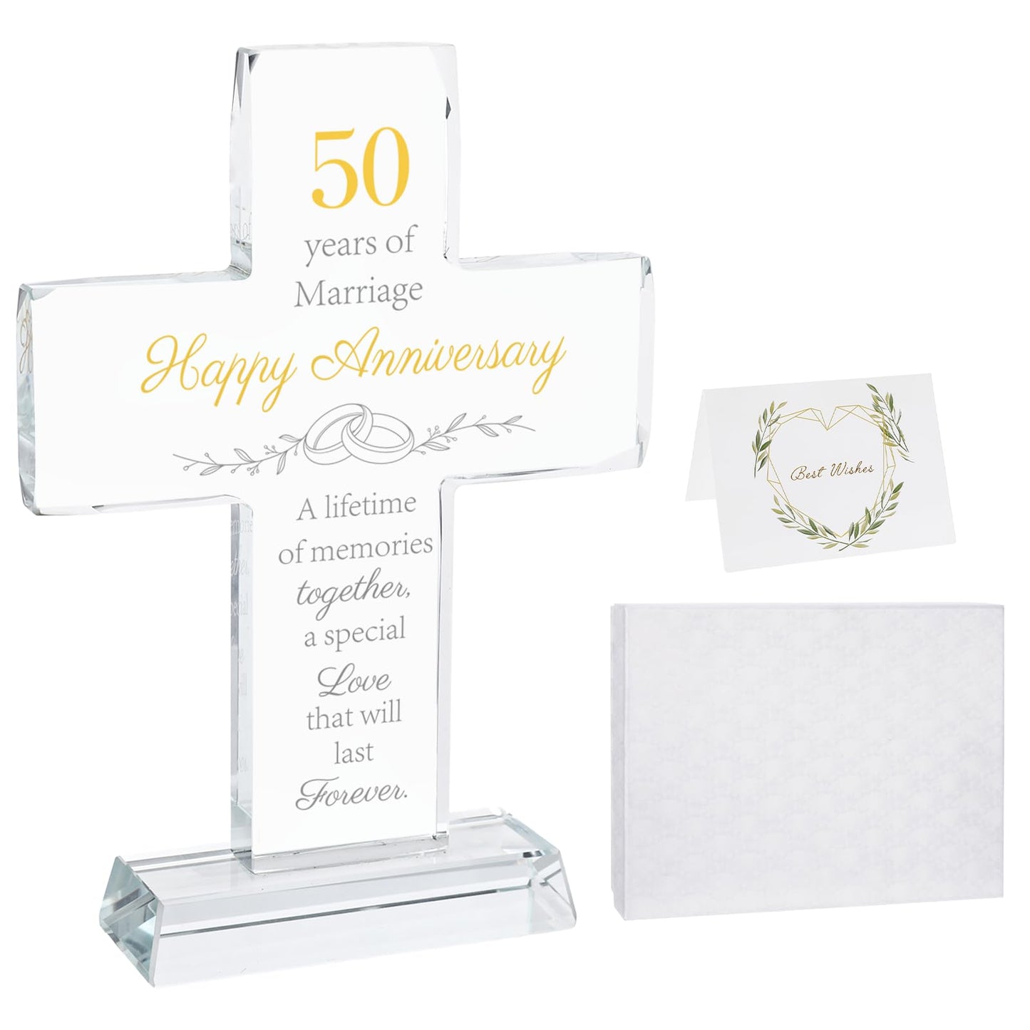 50th Wedding Anniversary for Couple Gifts, Religious Standing Cross Crystal with Wedding Keepsake Box, Laser Engraved 50 Year Anniversary Romantic Gift for Decorations, Couple, Her, Him