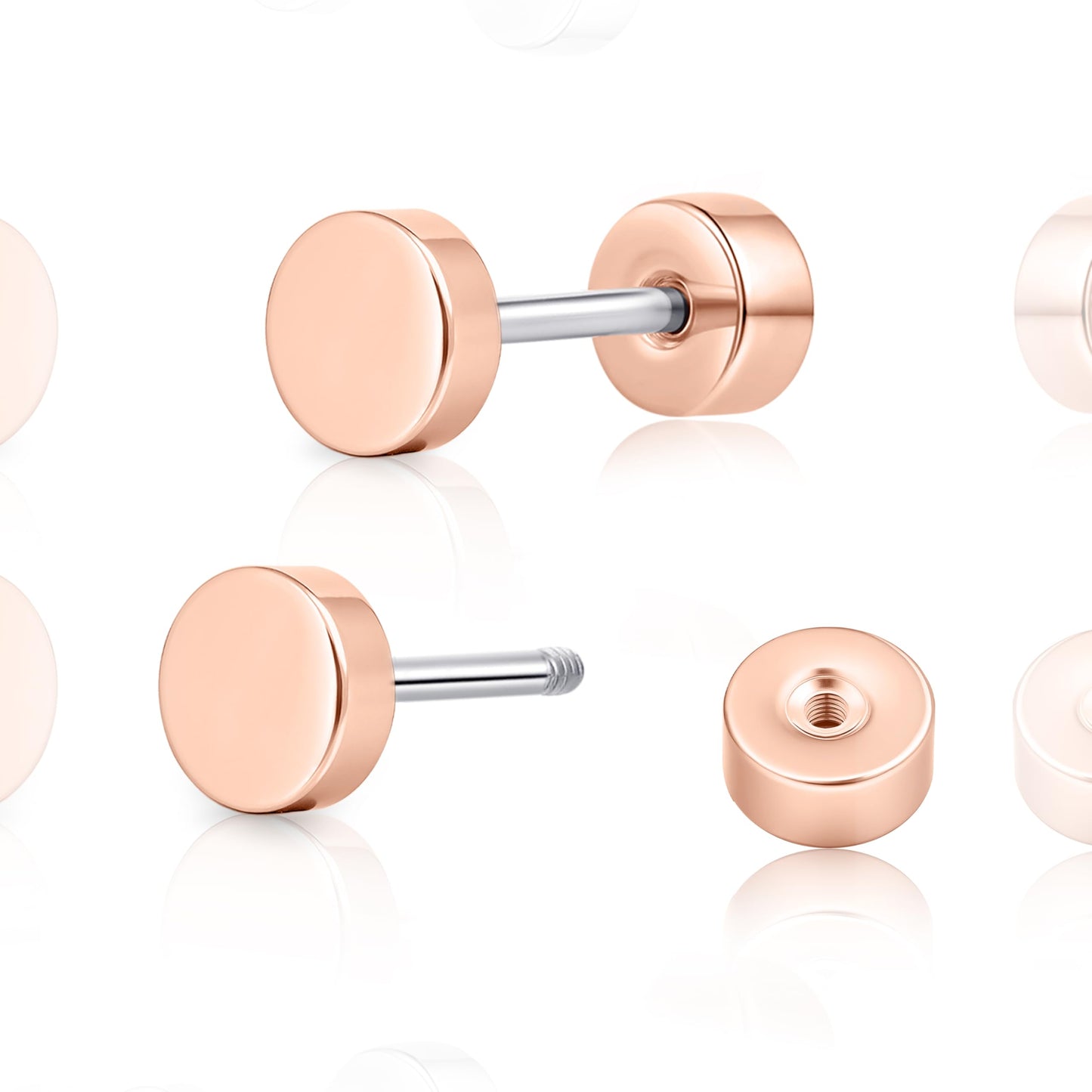 limerencia G23 Hypoallergenic Titanium Screw on Back Flat Back Dot Stud Earrings, 3mm/4mm/5mm Simple Classic Cartilage Non-Nickel Stud Earrings for Women Men(5mm,Rose Gold)