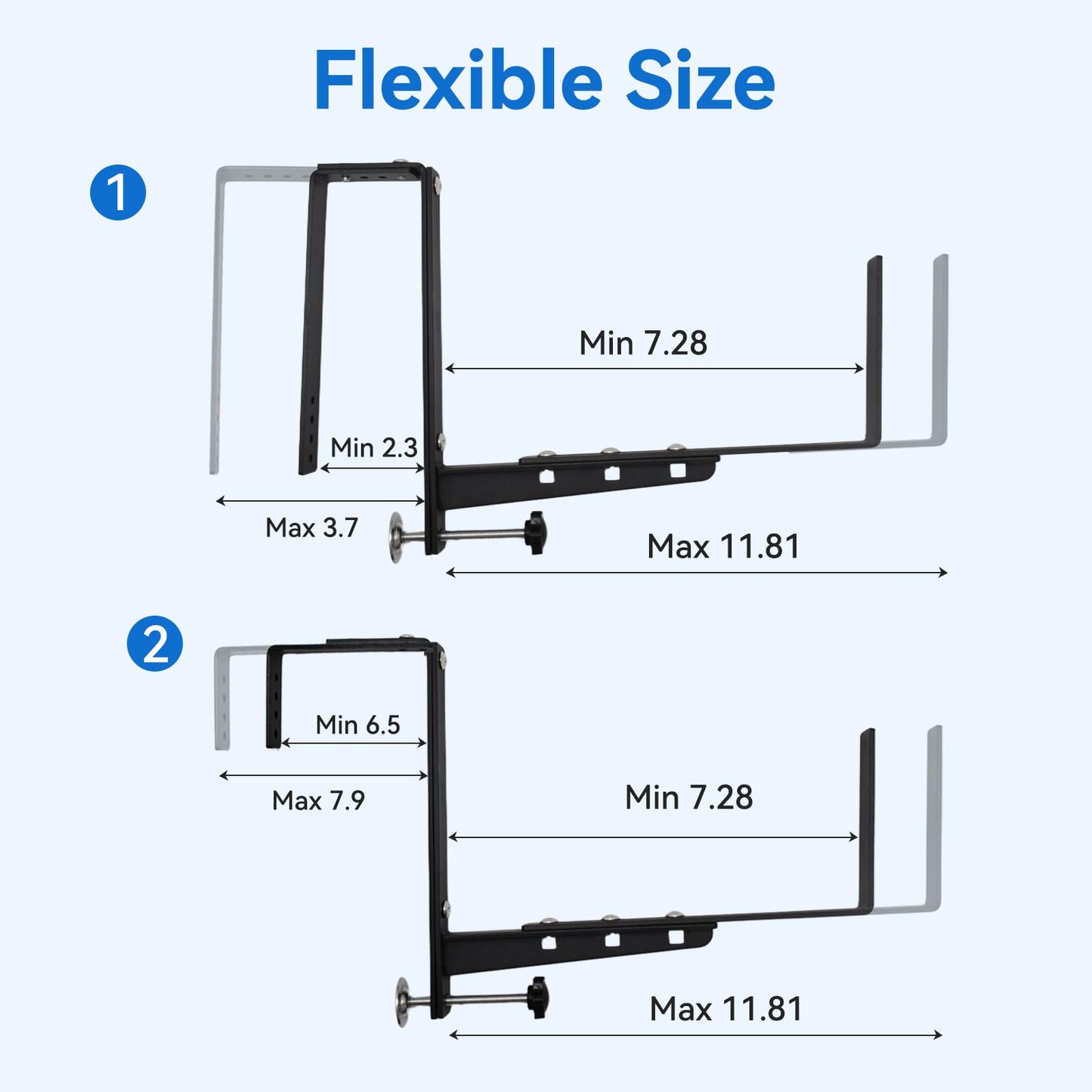 Halatool Railing Planter Box Brackets Outdoor, 4 Pack Adjustable Flower Planter Window Box Brackets, Heavy Duty No Drill Window Box Brackets with 65 lb Capacity for Railings Balcony Porch Fence