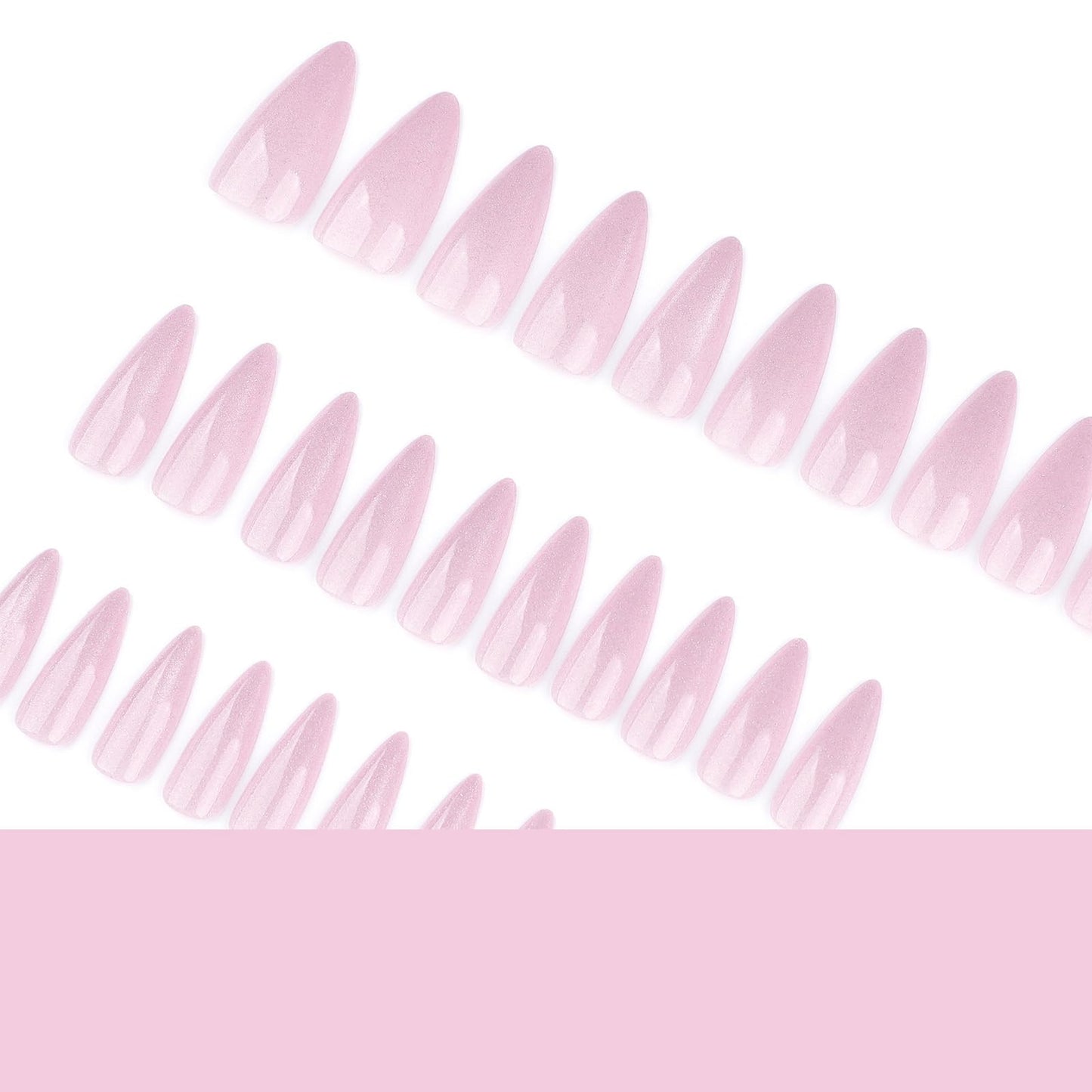 SINHOT Stiletto Press on Nails - Long, Glossy Glue on Nails with Cat Eye Design, Almond Shape, Nude Pink Color - 24 pcs
