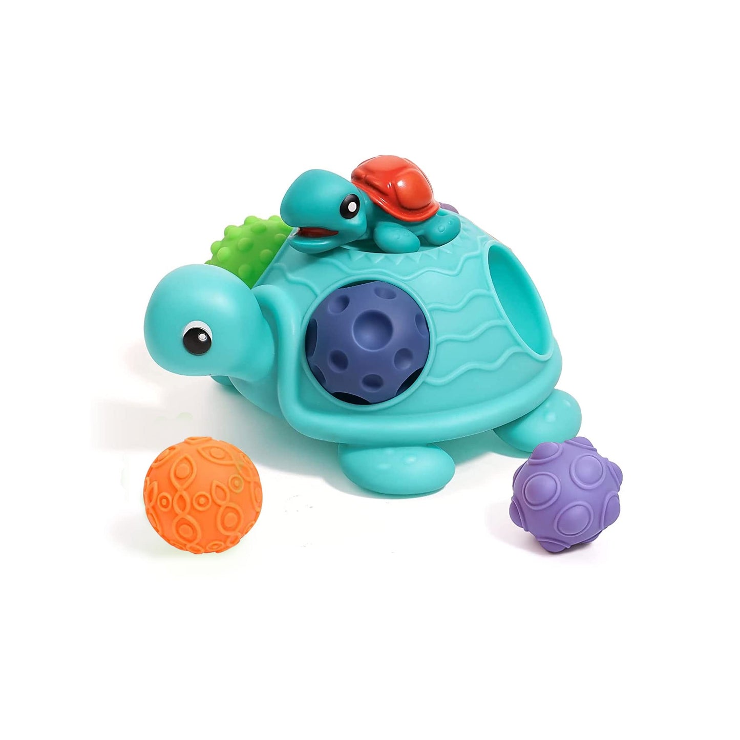 ROHSCE Montessori Sensory & Musical Baby Bundle: Textured Turtle Balls & Drum Musical Learning Infant Toys