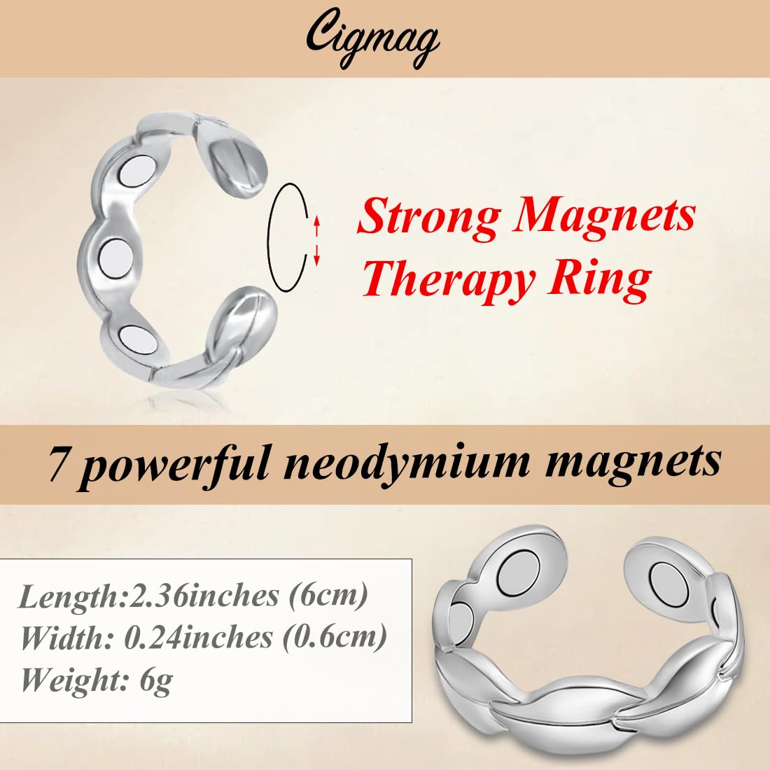 Cigmag 2PCS Copper Rings for Women Adjustable Solid Pure Copper Ring with Present Box