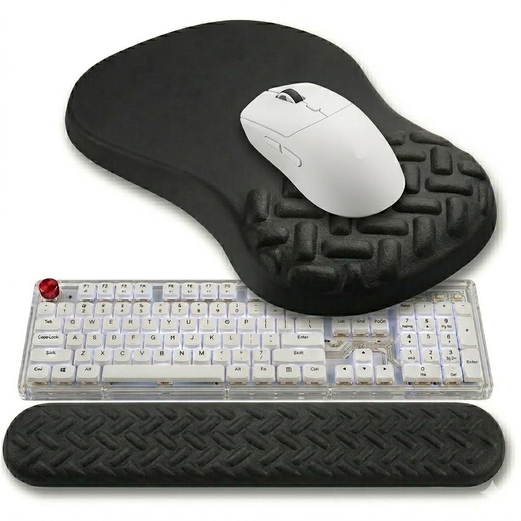 3-in-1 Ergonomic Mouse Pad Set with Keyboard Wrist Rest Support & Cable Organizer – Memory Foam for Carpal Tunnel & Pain Relief, Non-Slip Base – Ideal for Office & Gaming – Gift Box – Black-Meeshoo