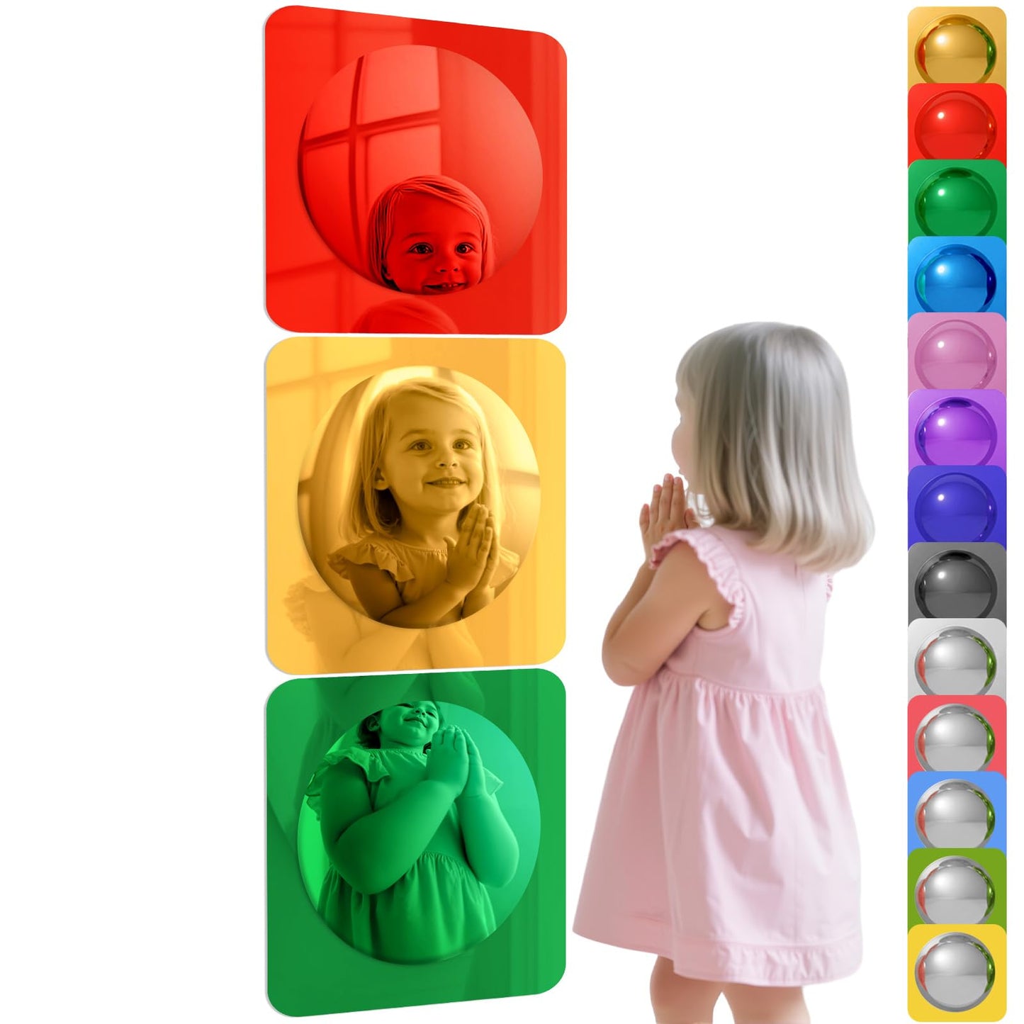 Geiserailie 3 Pcs Sensory Wall Mirror Acrylic Bubble Mirror Toys for Calming Corner Items - Sensory Room Have Visual, Tactile Stimulation (10 x 10 Inch,Red,Yellow,Green)