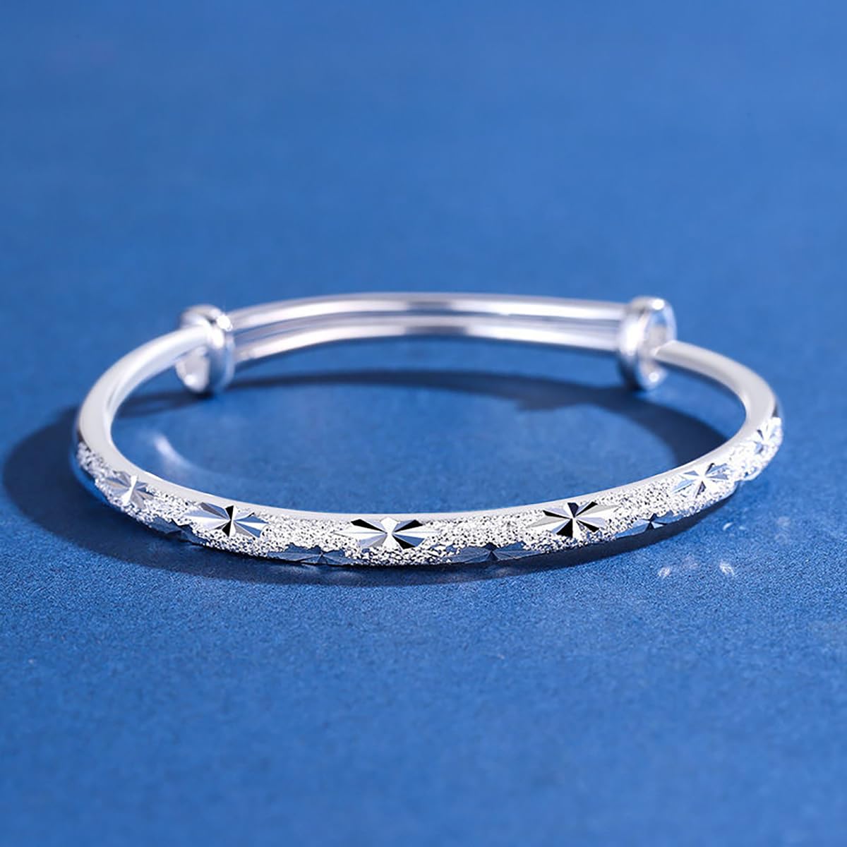 Handmade 925 Sterling Bangle Bracelet Dainty Silver Shining Stars Cuff Bangles for Women Adjustable Bangle Bracelet lucky Jewelry Birthday & Christmas Gifts