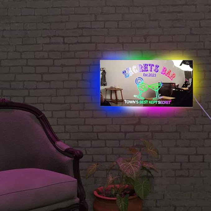 Personalized Bar LED Custom Light Up Mirror Multi Colour Lighting, Custom Name Neon Sign Light Wall Decor for Bedroom, Bar, Barber Shop