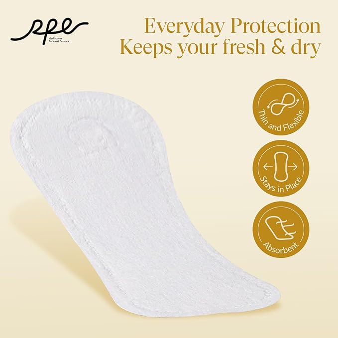 100% Organic Panty Liners for Women, Ultra Thin Cotton Cover, Regular Pantiliners, Light Absorbency, Unscented Barely There Pantie Liners, Individually Wrapped (Regular Liner, Size 1, 40ct)