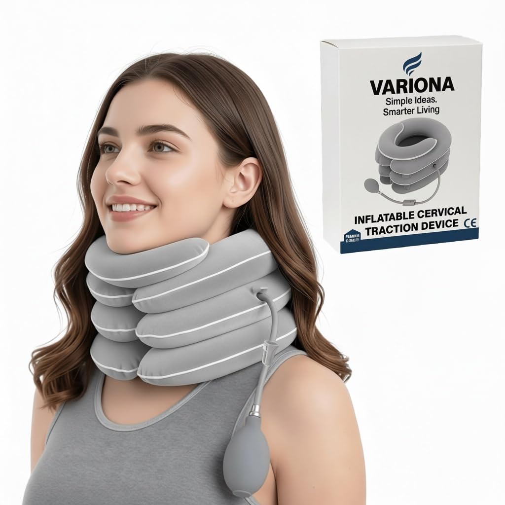 Variona FDA Registered Neck Traction Device for Pain Relief – Inflatable Cervical Neck Stretcher for Home Use, Adjustable Support for Neck Stiffness & Posture, Fits 12"–17" Neck Size