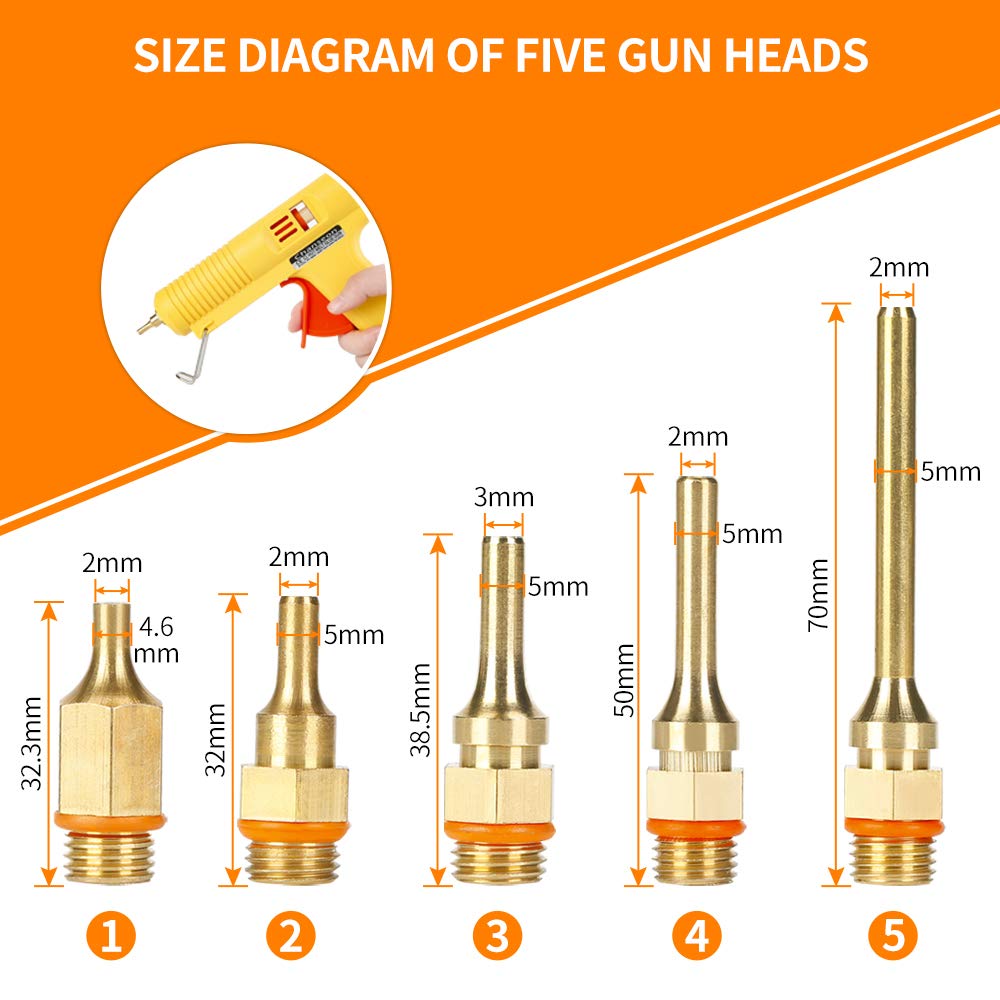 Chanseon 150 watts Industrial Hot Melt Glue Gun US Plug with 10 Pcs Glue Sticks Adjustable Temperature 5 Copper Nozzles for DIY Crafts and Quick Repairs