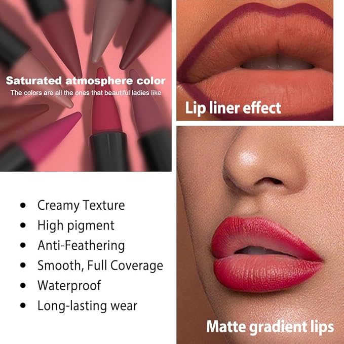 evpct 3Pcs Warm Pink Real Nude Mauve Gradient Matte Lipstick Lip Liner Combo Set for Older Women Long Lasting Waterproof, Lips Stick Crayon Cream Lip Liner Lipstick Combo Makeup, Flawless Ombre Effect